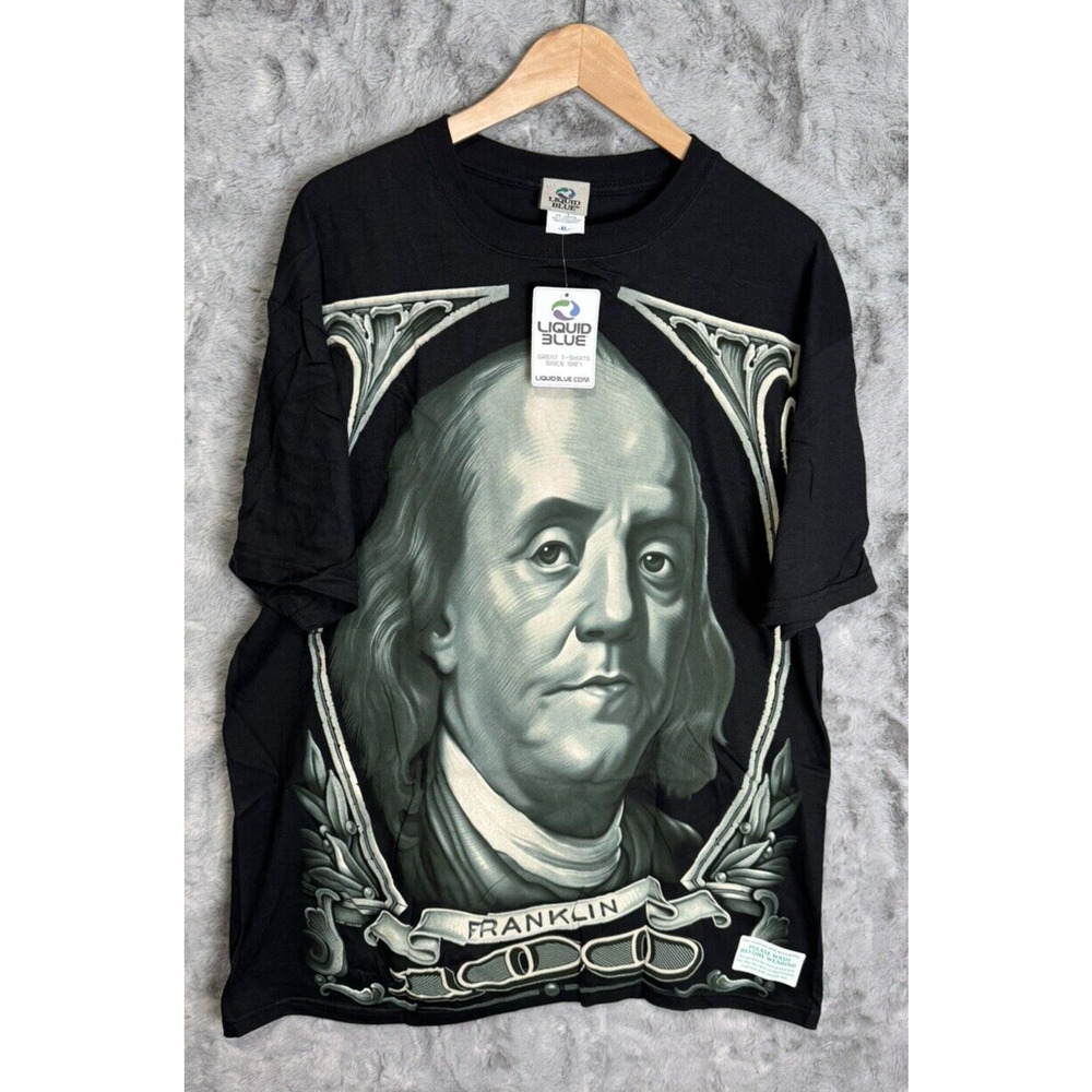 Liquid Blue Ben Franklin Mens T Shirt Size XL Black 2007 With Tags‎ And Sticker